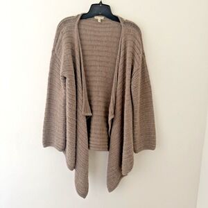 Garnet Hill Loose Weave 100% Baby Alpaca Open‎ Front Cardigan Sweater Tan L Peru